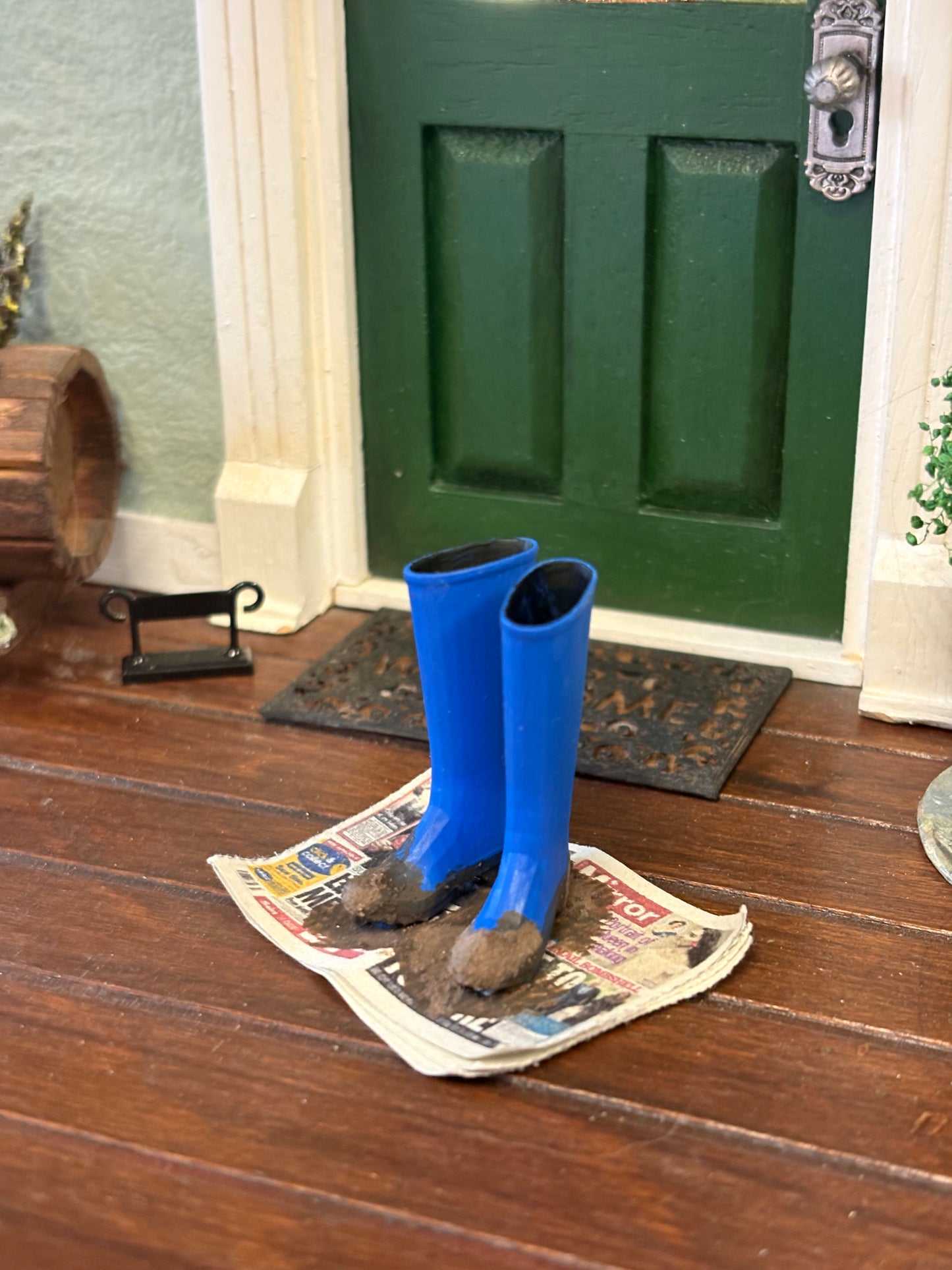Muddy wellies blue