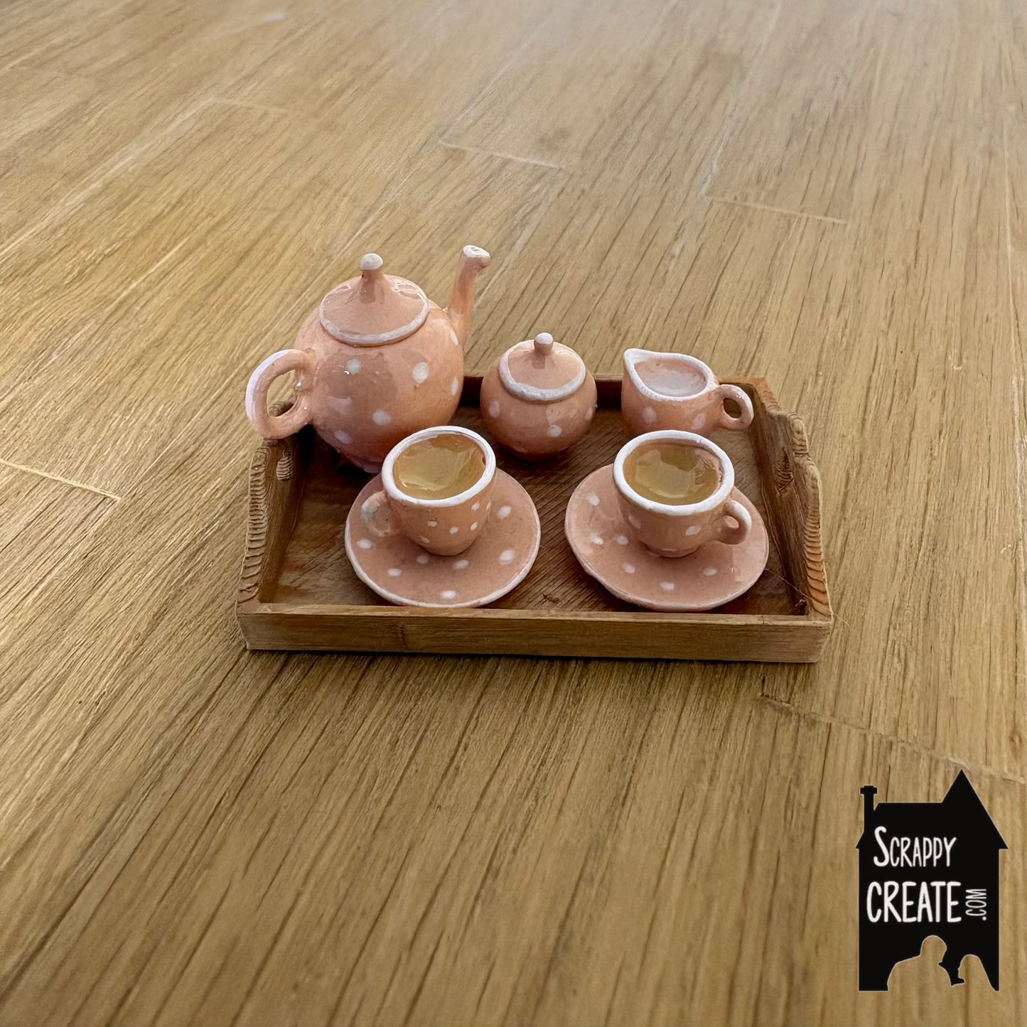 Tea tray pink polka dot