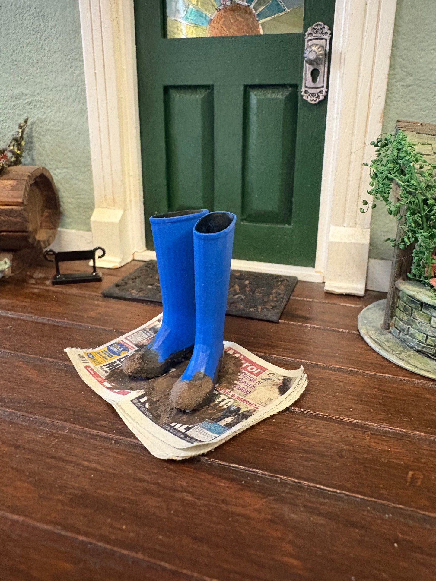 Muddy wellies blue