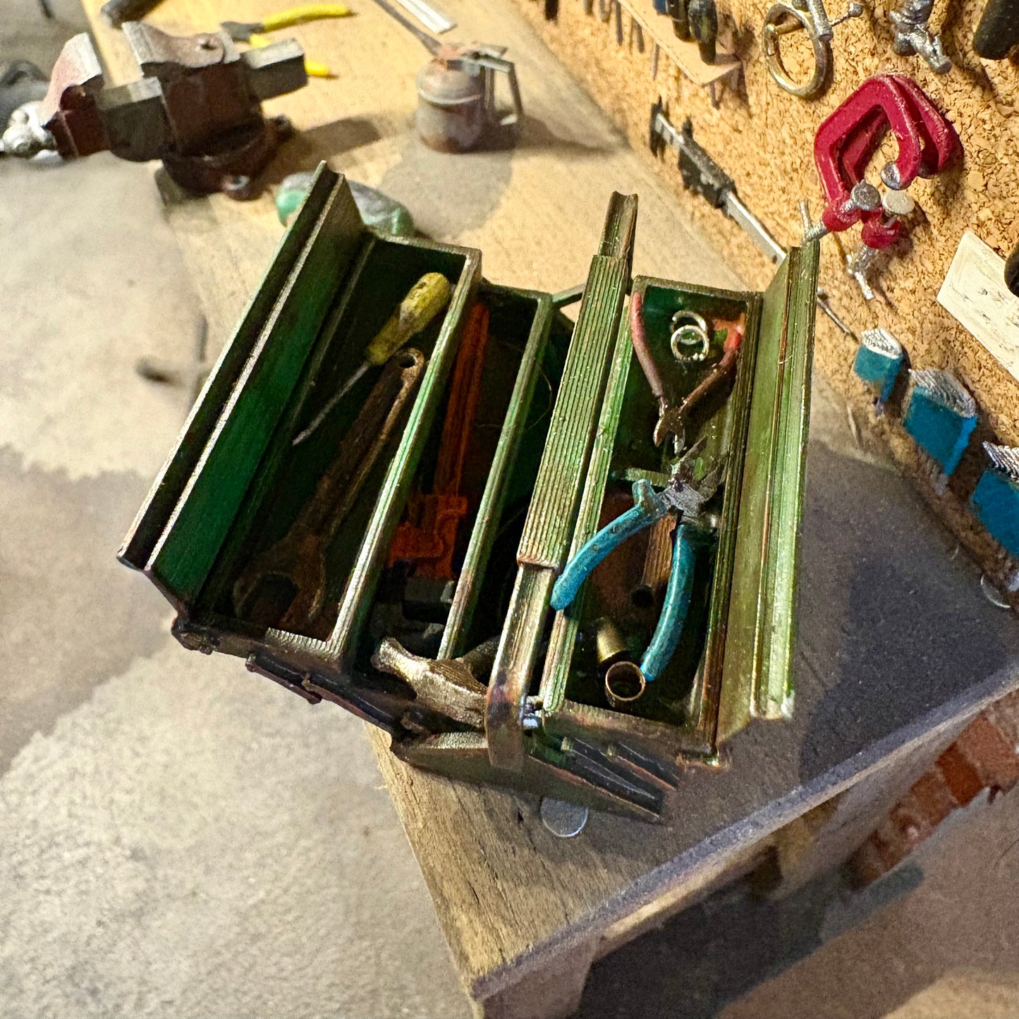 Open tool box with tools