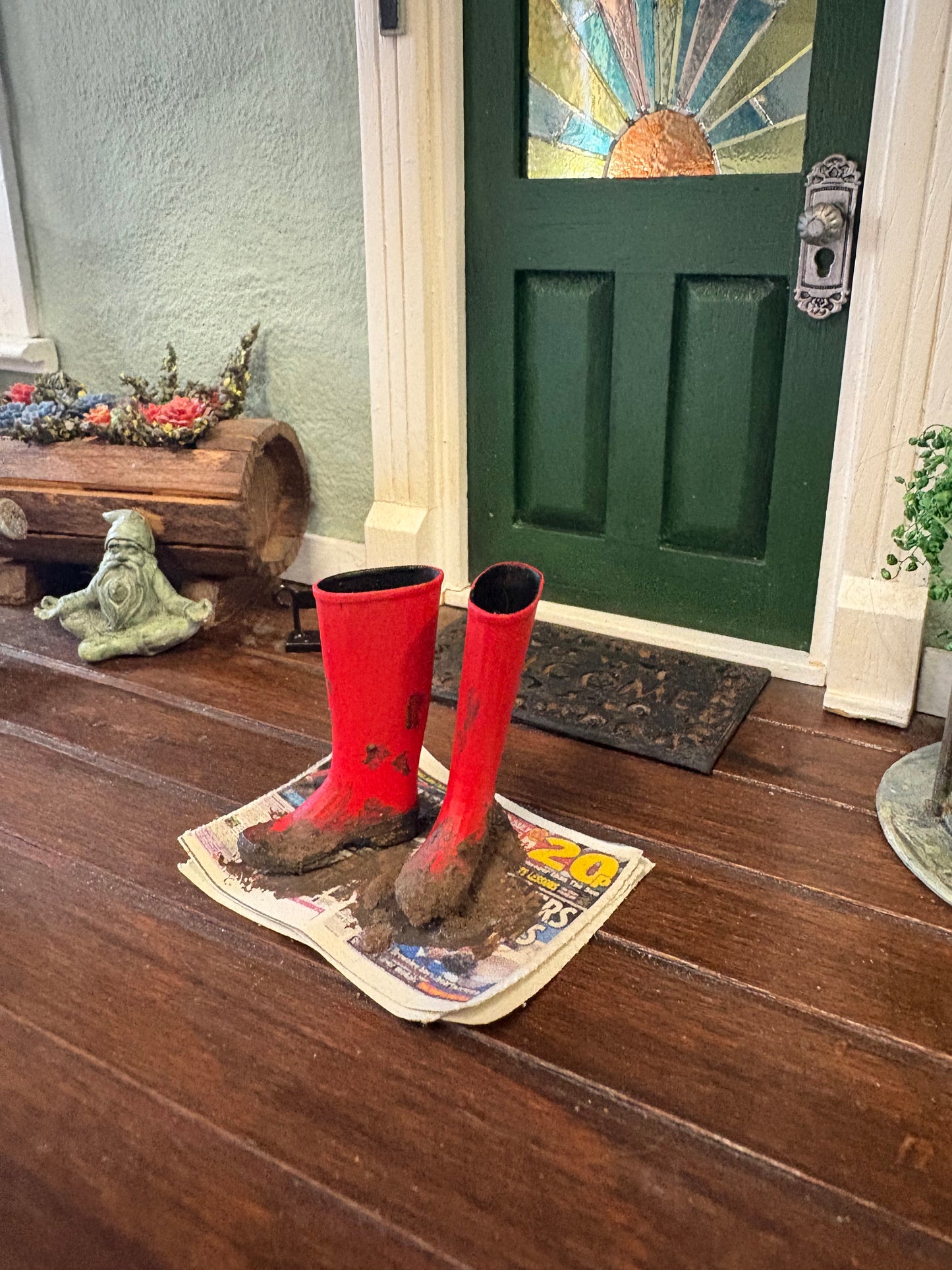 Muddy wellies red