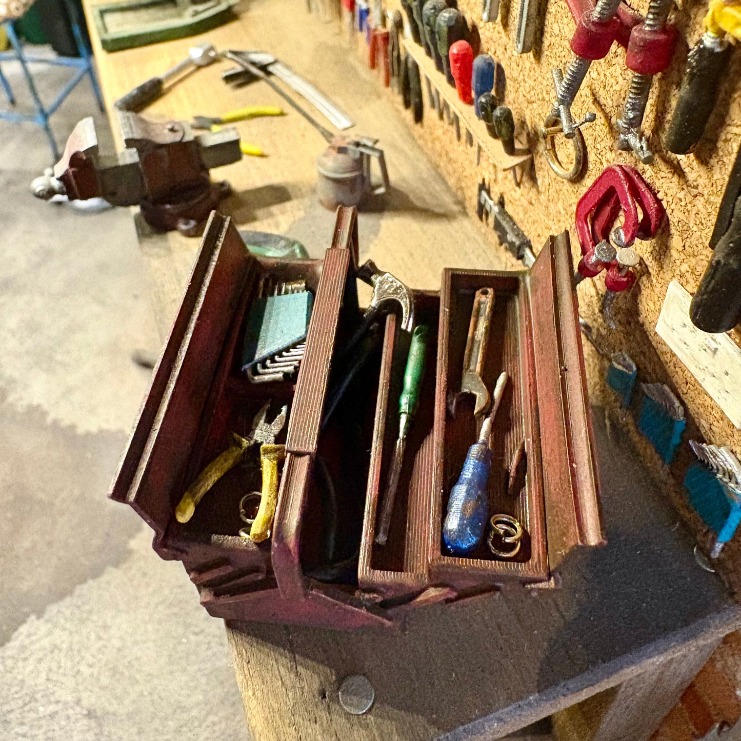 Open tool box with tools