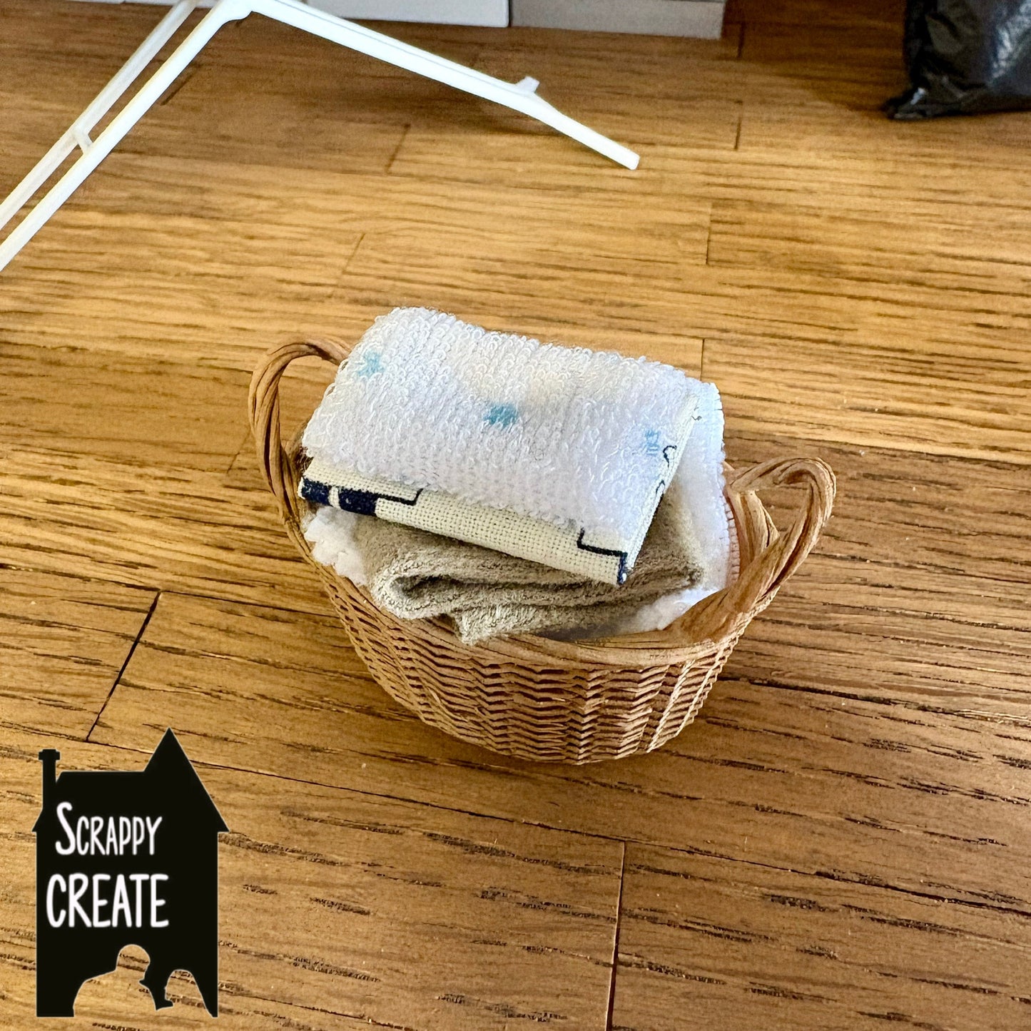 Filled wicker laundry basket