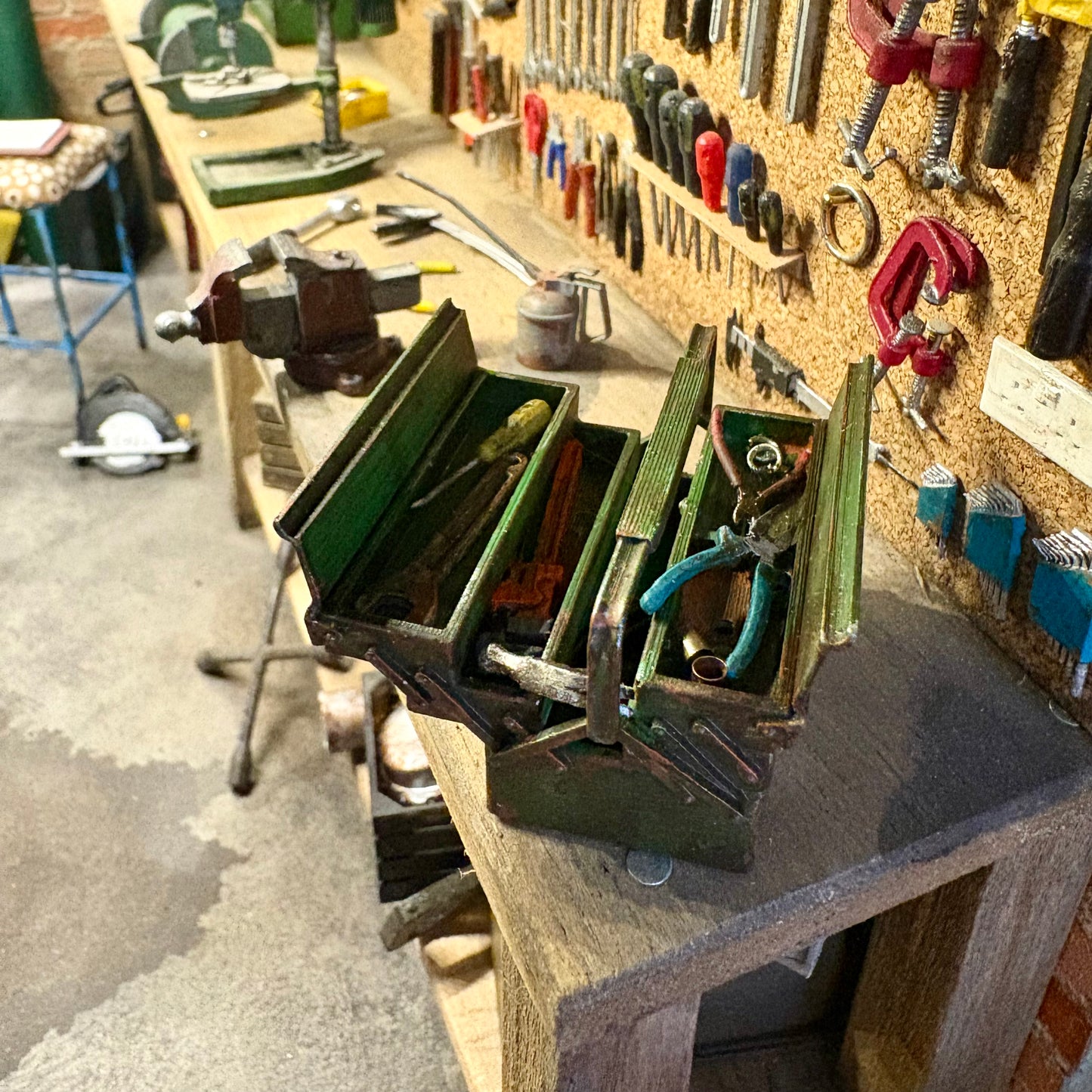 Open tool box with tools