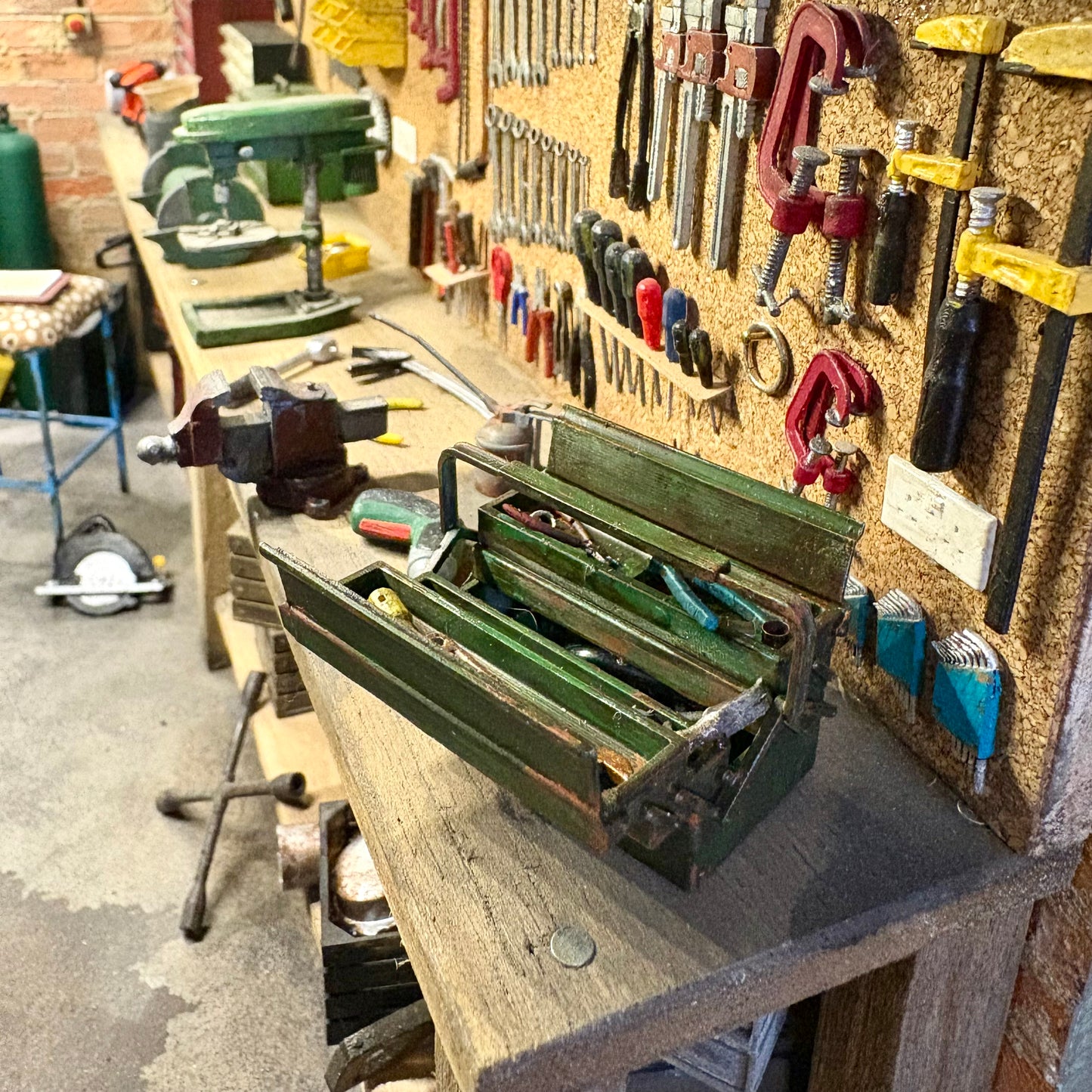 Open tool box with tools
